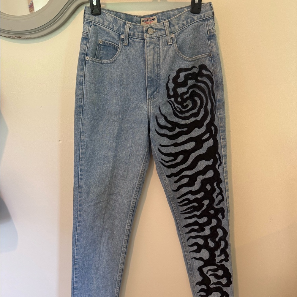 Guess Light Blue Jeans with Black Swirl Design